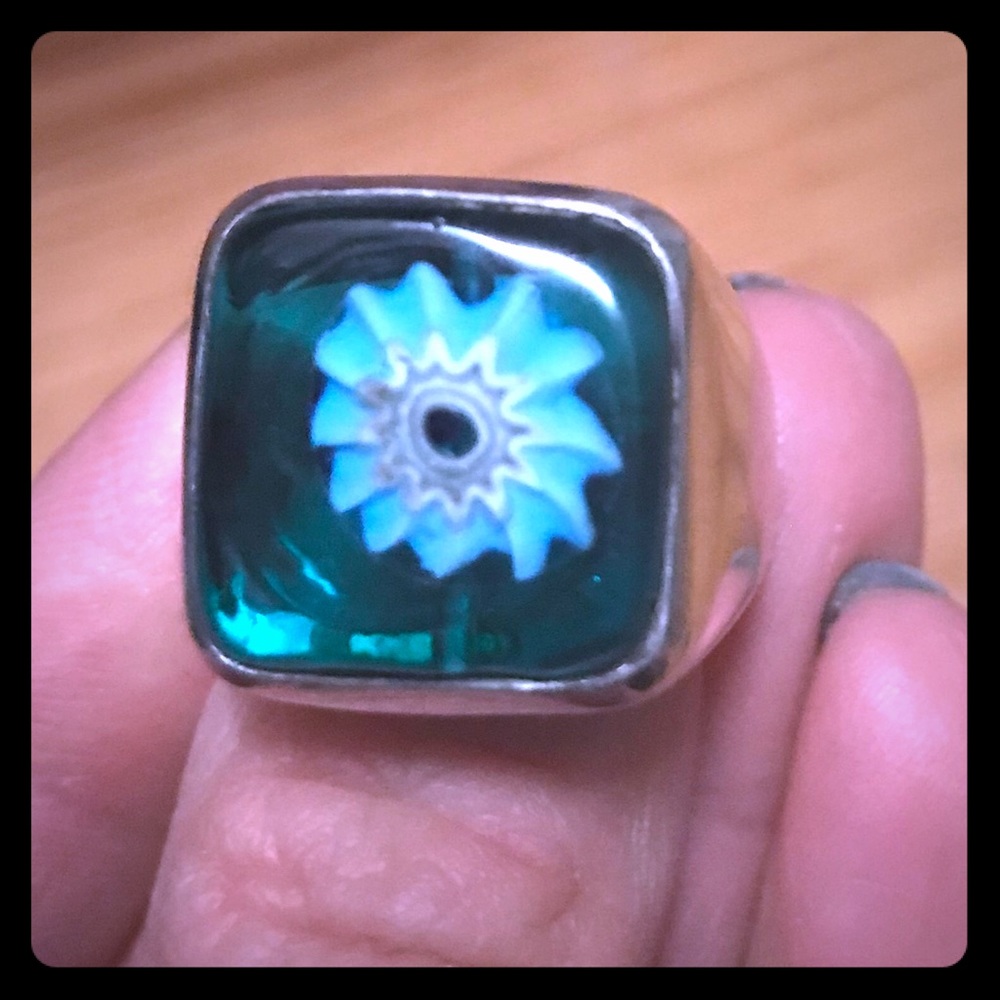 Venetian glass sterling silver ring